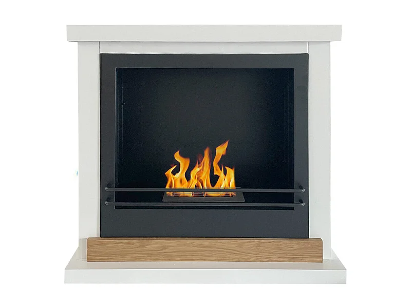 Chimenea de bioetanol de pie Stockholm en madera blanca, L75xP24xH68 cm