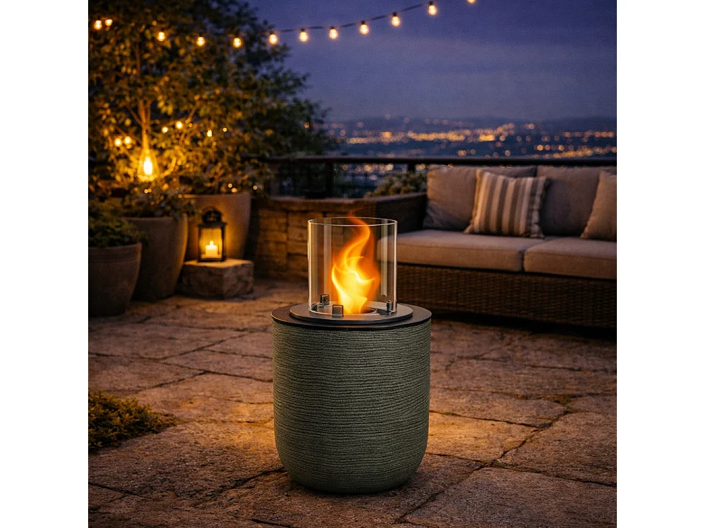 Camino a bioetanolo braciere da giardino da terra per interno esterno RAFFAELLO Verde Salvia d.35 x h55
