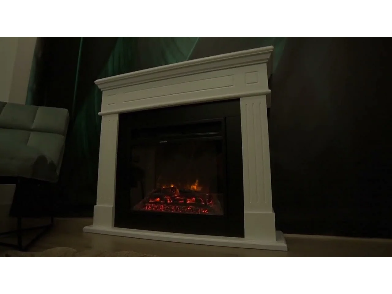 Camino elettrico caminetto da terra ad angolo MADISON in legno Bianco L126 x P78 x H83