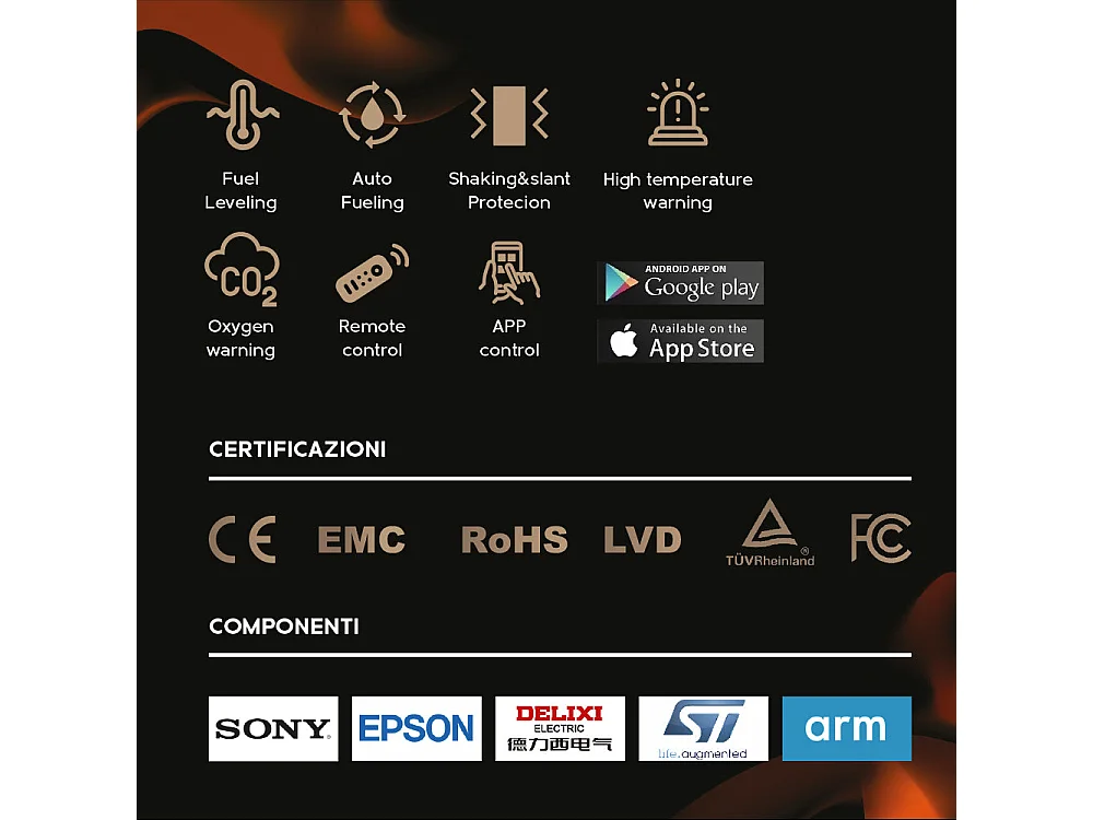 Quemador de bioetanol Smart APP, insertable automático empotrado 100 PRO-LINE
