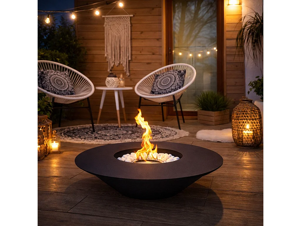 Camino a bioetanolo braciere da giardino tondo per esterno SANTORINI Nero d.60