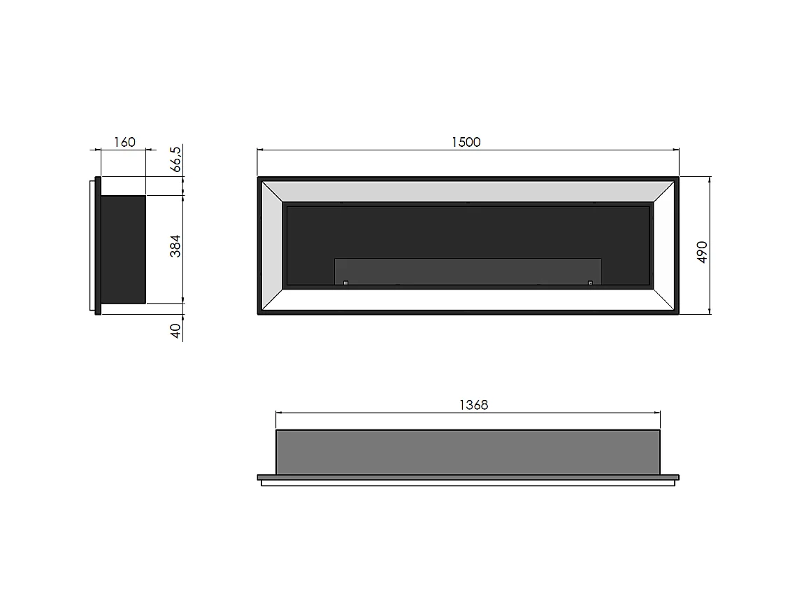 Caminetto a Bioetanolo Frame 1500 SimpleFire da incasso con Vetro - Nero Opaco