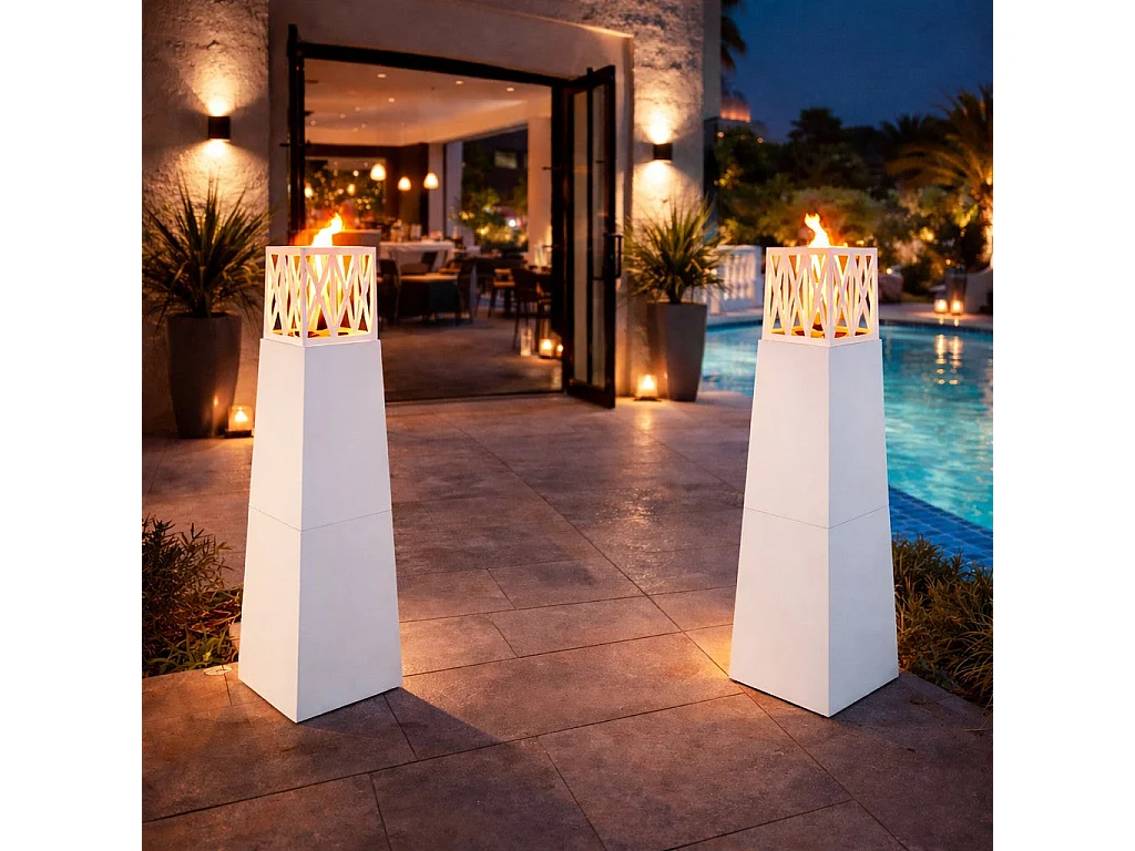 Vulcano White 40x40x145 Outdoor Bioethanol Gartenkamin