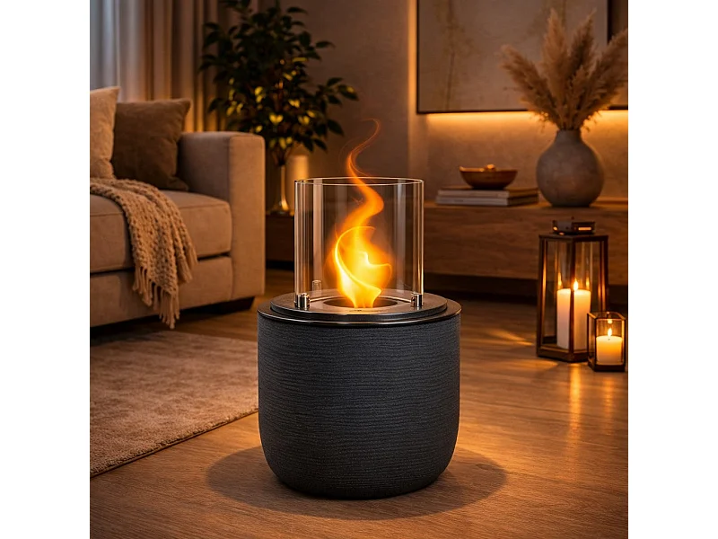 Chimenea de bioetanol RAFFAELLO de hierro fundido gris, brasero de suelo para interior y exterior, d.35 x h.55