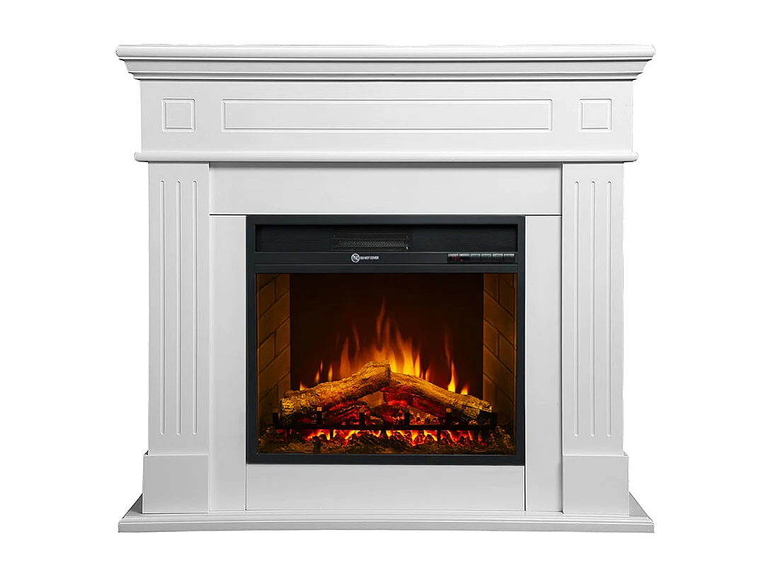 Camino elettrico caminetto da terra CAMBRIDGE in legno Bianco 110x25x95h