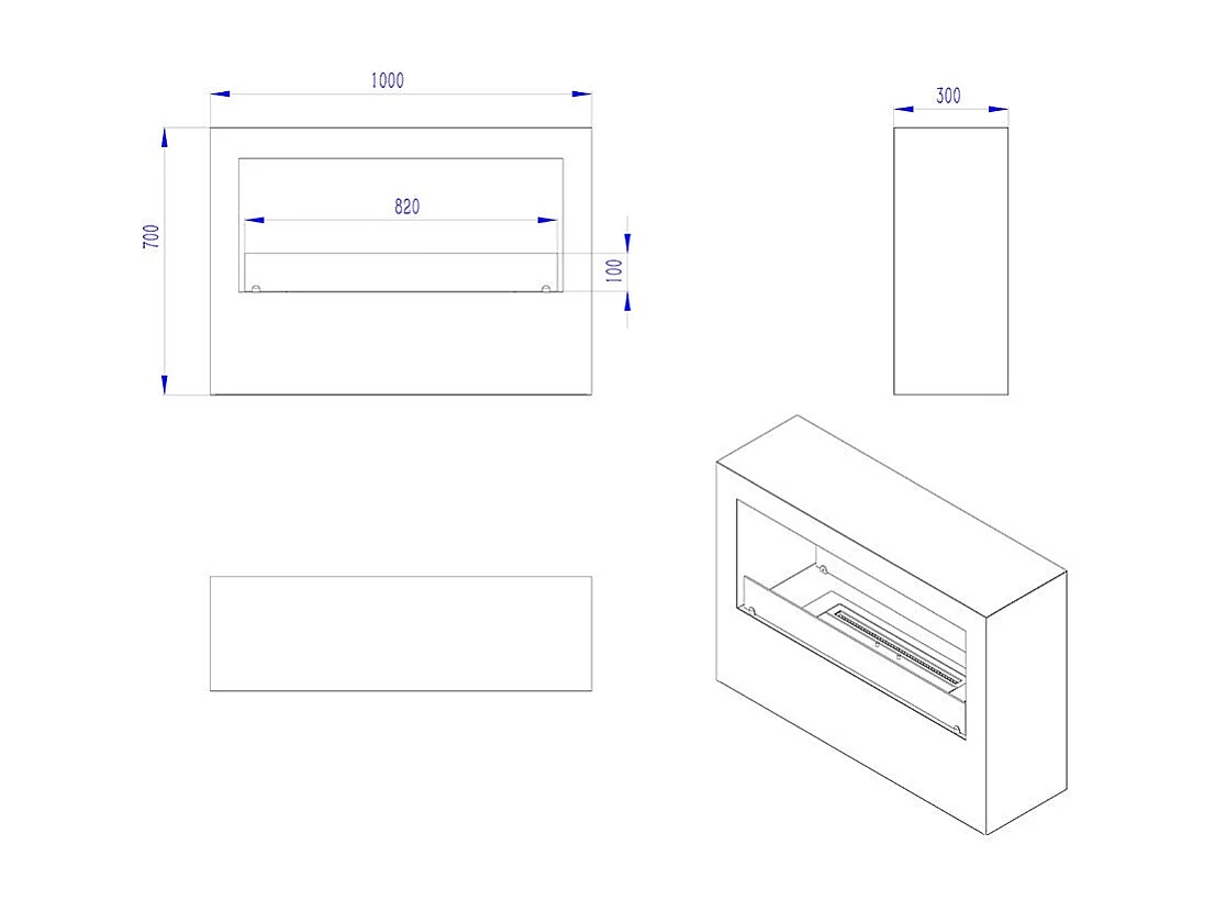 Camino a bioetanolo da terra per interno esterno Giotto S Nero 100x30x70