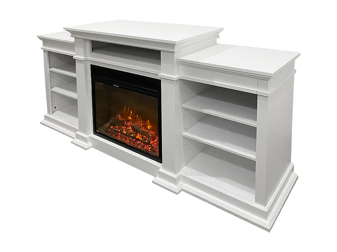 Camino elettrico caminetto da terra BIDEN in legno Bianco L179 x P48 x H85