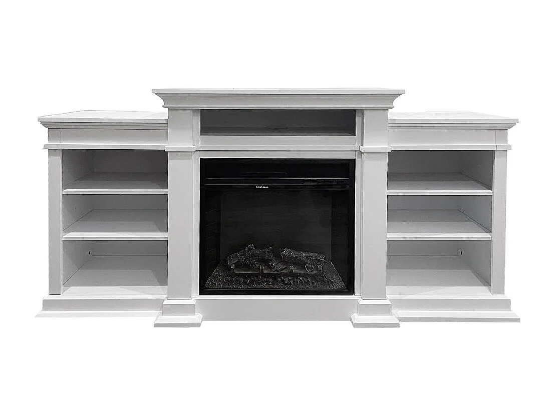 Camino elettrico caminetto da terra BIDEN in legno Bianco L179 x P48 x H85