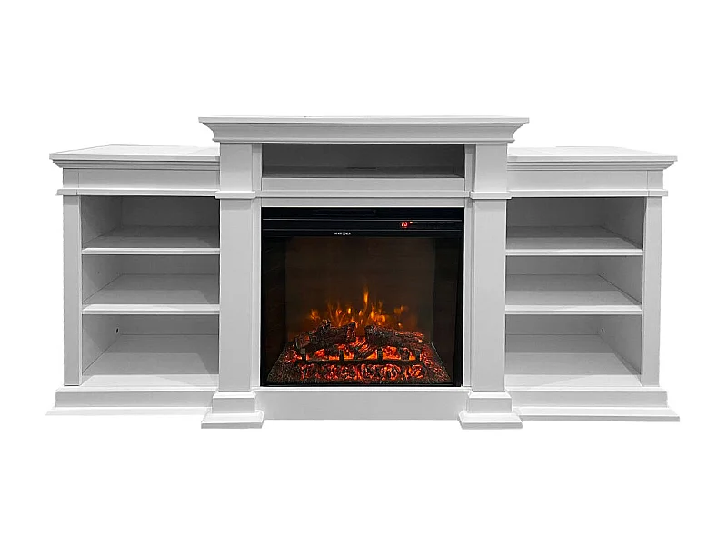 Camino elettrico caminetto da terra BIDEN in legno Bianco L179 x P48 x H85