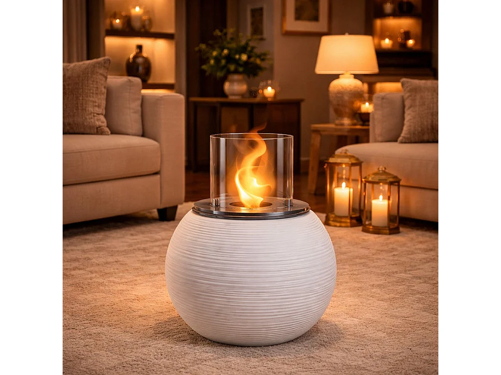 Chimenea de bioetanol, brasero de jardín, de pie, para uso interior y exterior, BOTTICELLI White Pearl, d.40 x h.54