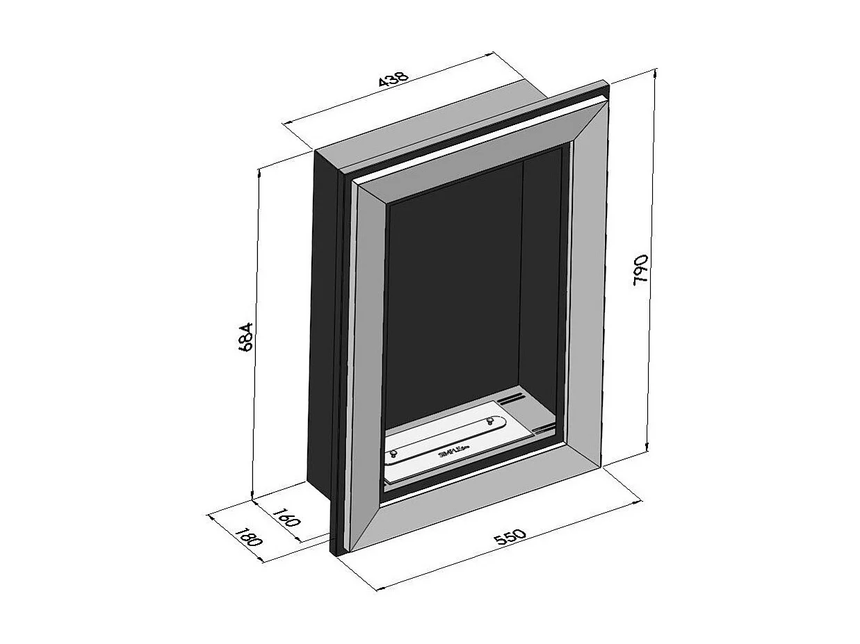 Caminetto a Bioetanolo Frame 550 SimpleFire da incasso con Vetro - Nero Opaco