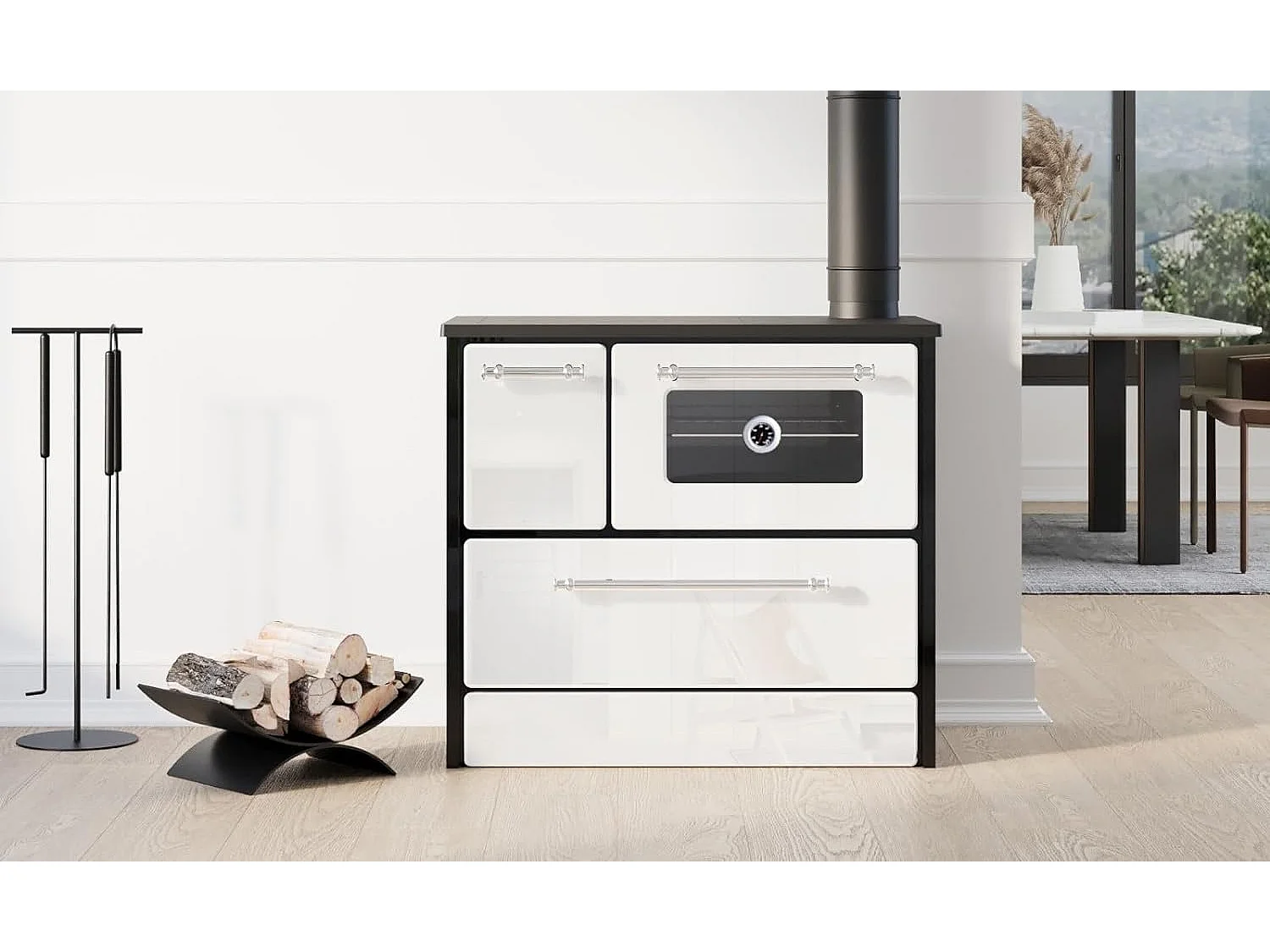 Fogão de cozinha a lenha 9 Kw Cappuccino Beatrice L87xD51xH79 Ecodesign