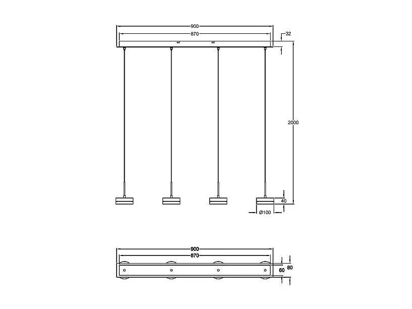 Lámpara colgante Fabas Luce Dunk de 4 luces - LED regulable de 32 W - Aluminio cepillado Diseño lineal