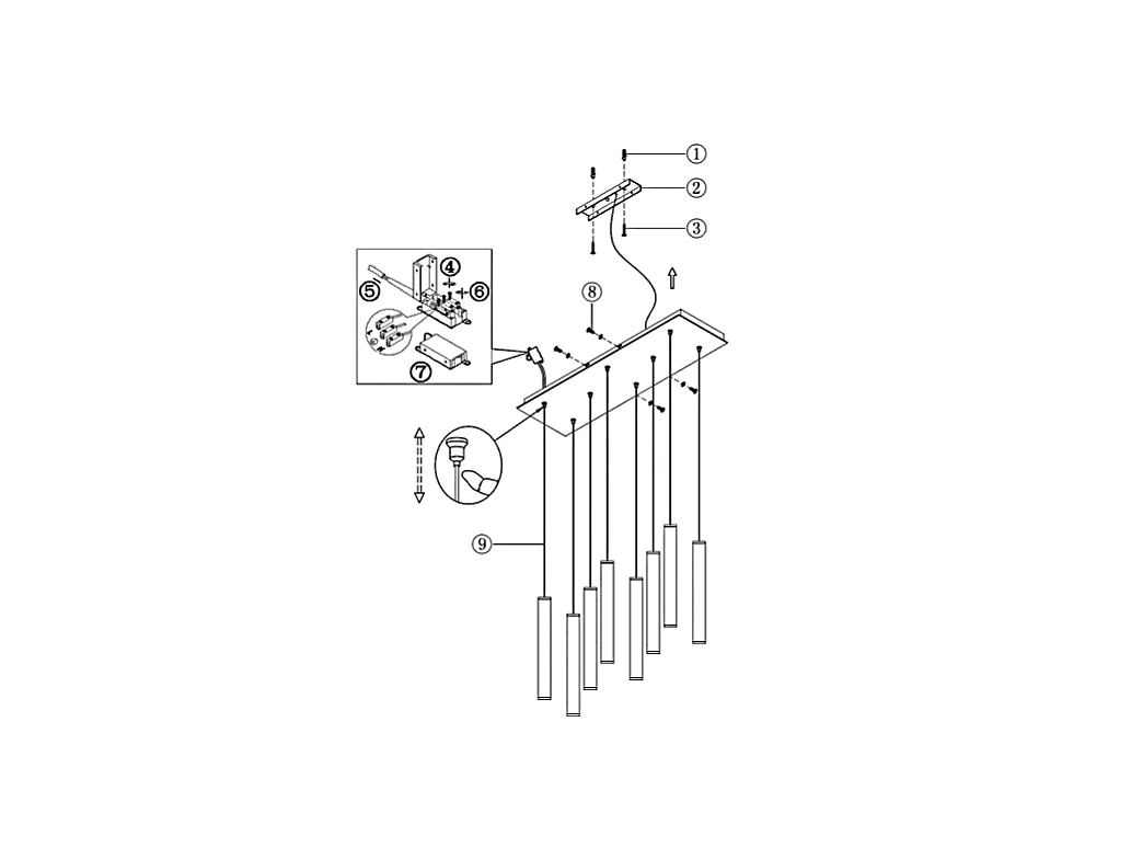 Suspension Fabas Luce Prado 8 lumières - LED 52W à intensité variable - Design linéaire en laiton