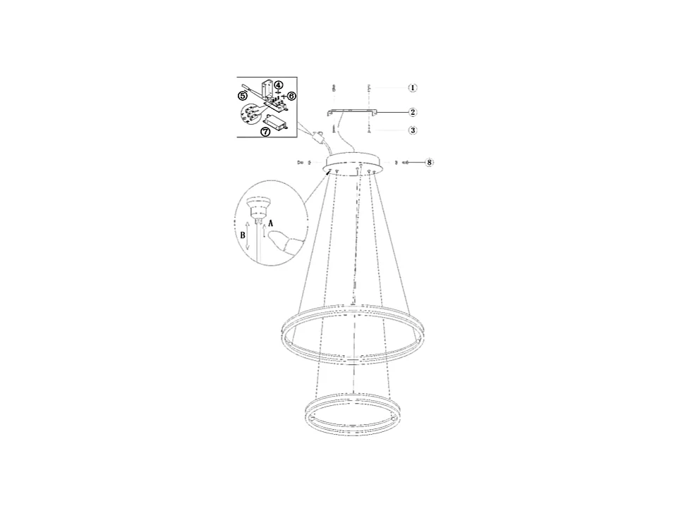Palau LED hanglamp 108W 3000K dimbaar Ø60 en Ø40 cm zilver - twee ringen van metaal en methacrylaat