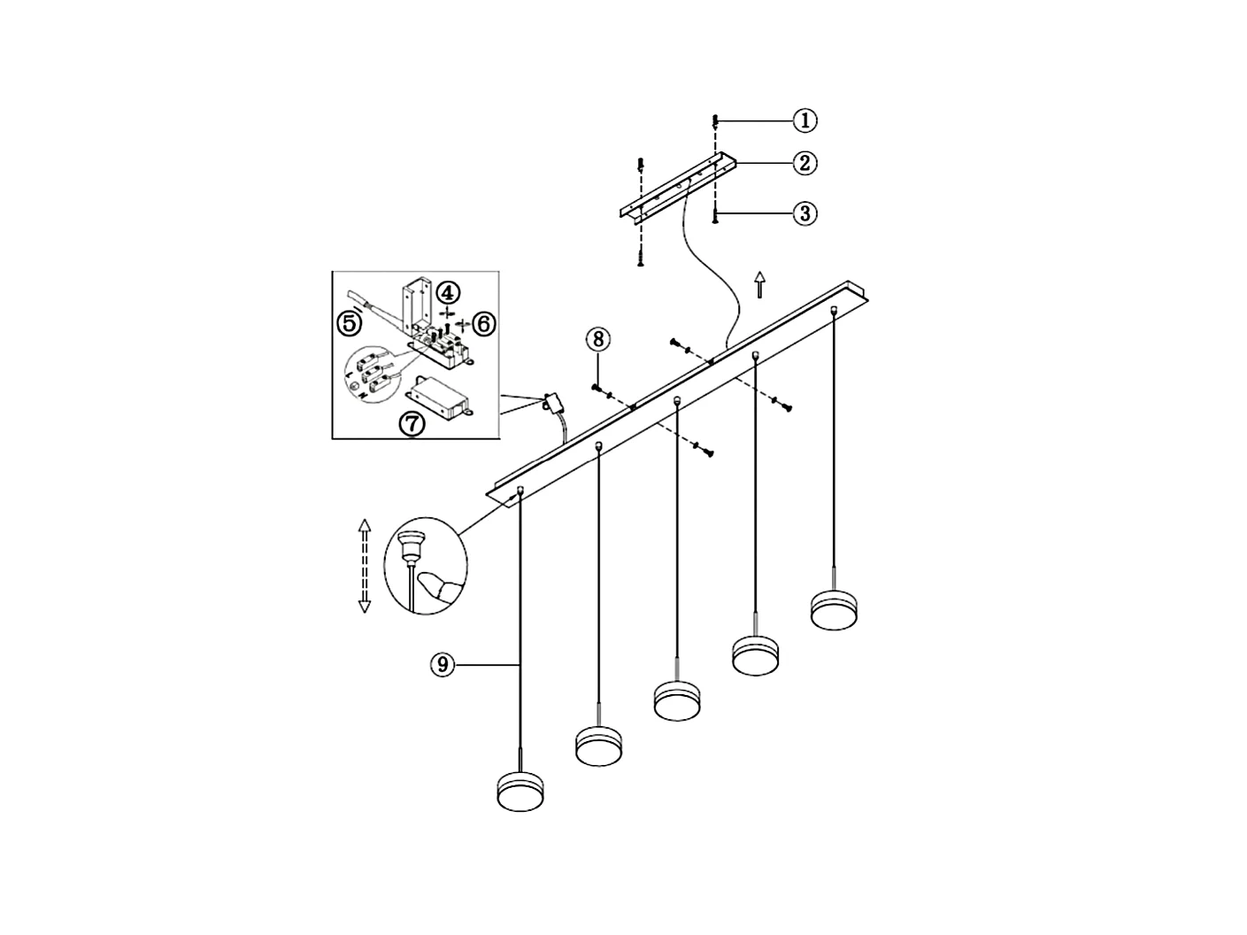 Suspension Fabas Luce Dunk 5 lumières - LED 40W dimmable - Laiton satiné Design linéaire