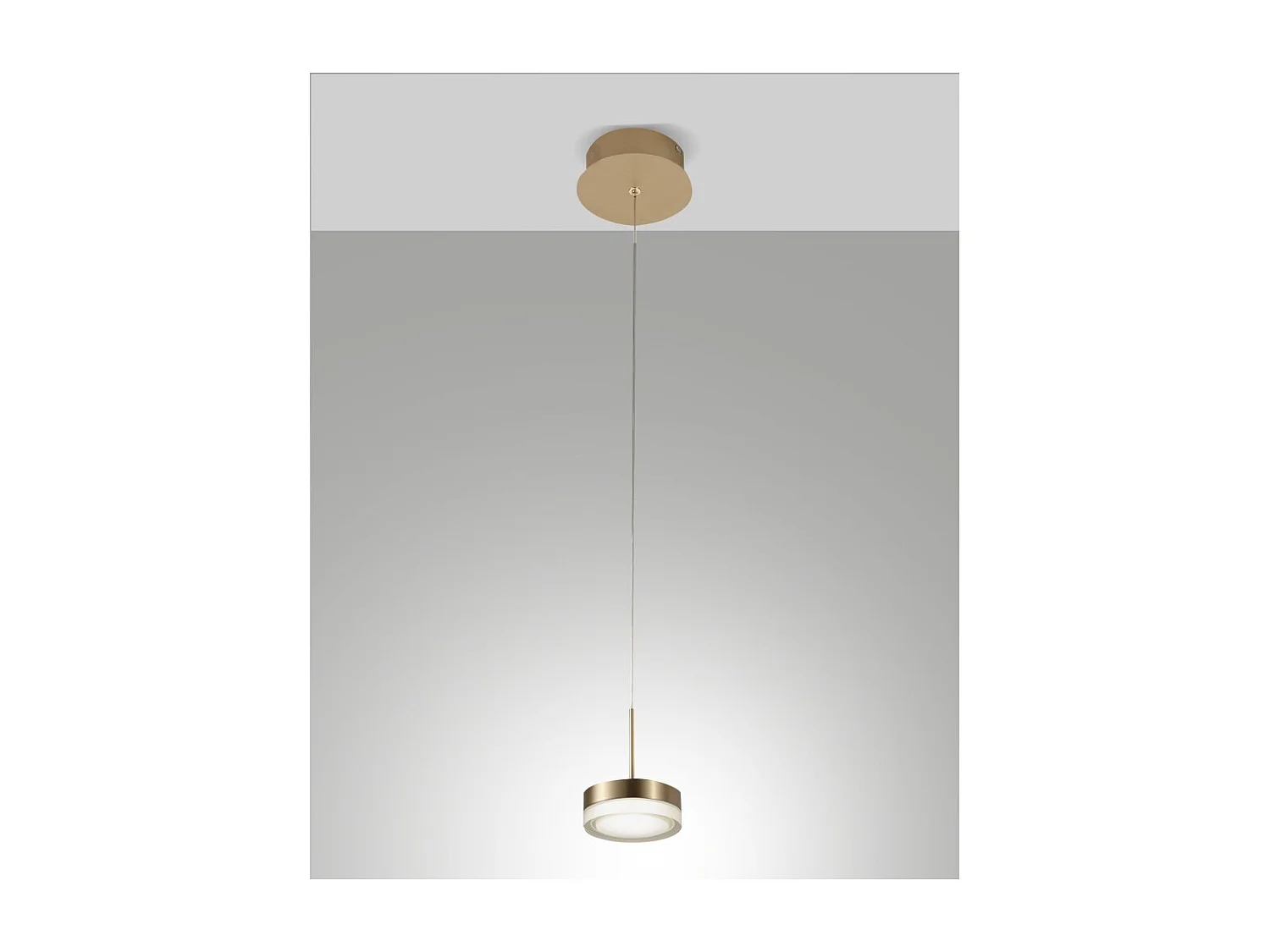 Dunk - Suspension simple en laiton satiné de Fabas Luce - LED 8W dimmable, design moderne