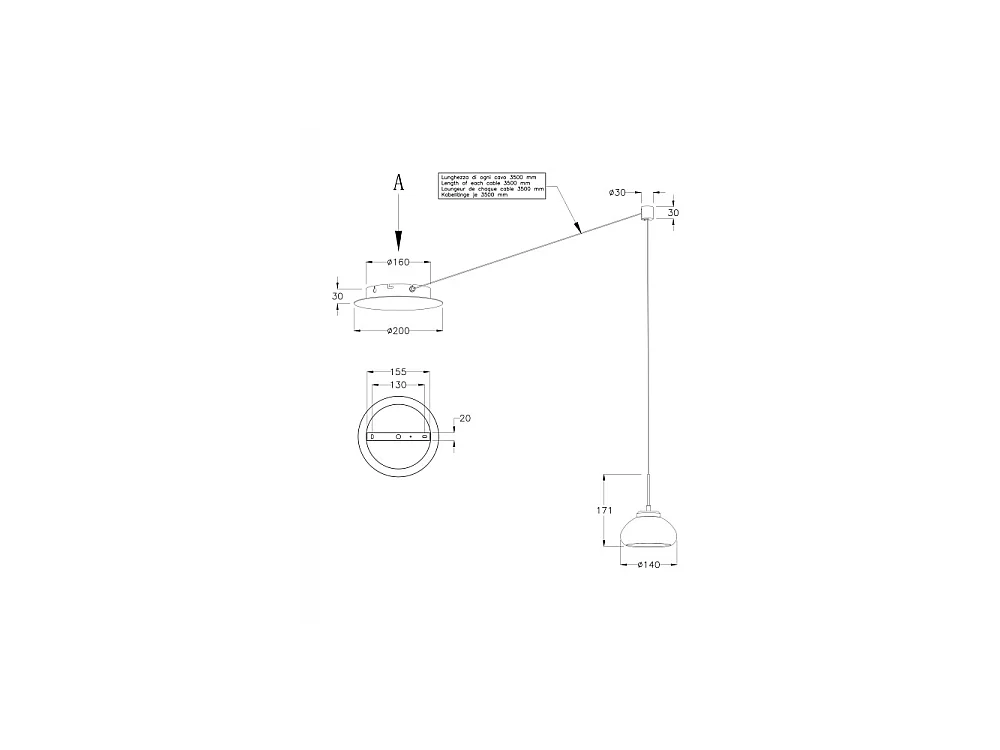 Arabella - Ravfarvet decentraliseret pendellampe - Fabas Luce - 8W dæmpbar LED - Decentraliseret montering