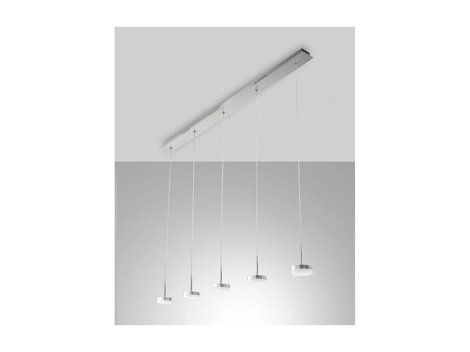 Lámpara colgante Fabas Luce Dunk de 5 luces - LED regulable de 40 W - Aluminio cepillado Diseño lineal