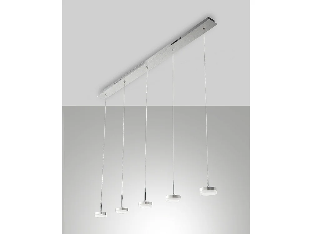 Fabas Luce Dunk pendellampe med 5 lys - 40W dæmpbar LED - Børstet aluminium - Lineært design