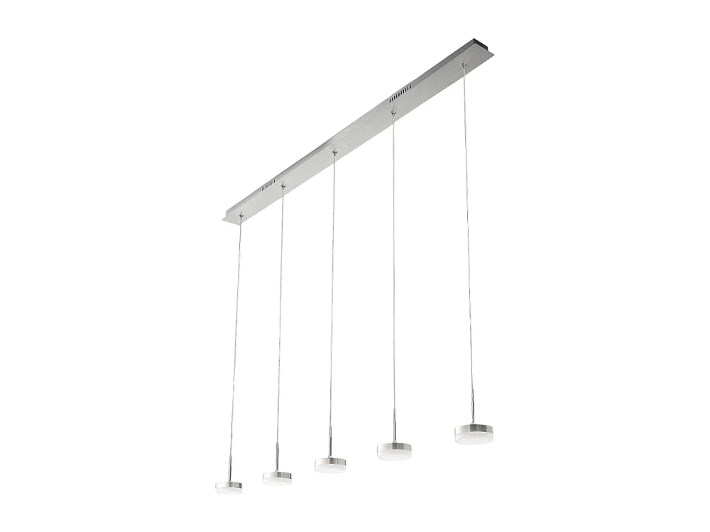 Fabas Luce Dunk pendellampe med 5 lys - 40W dæmpbar LED - Børstet aluminium - Lineært design
