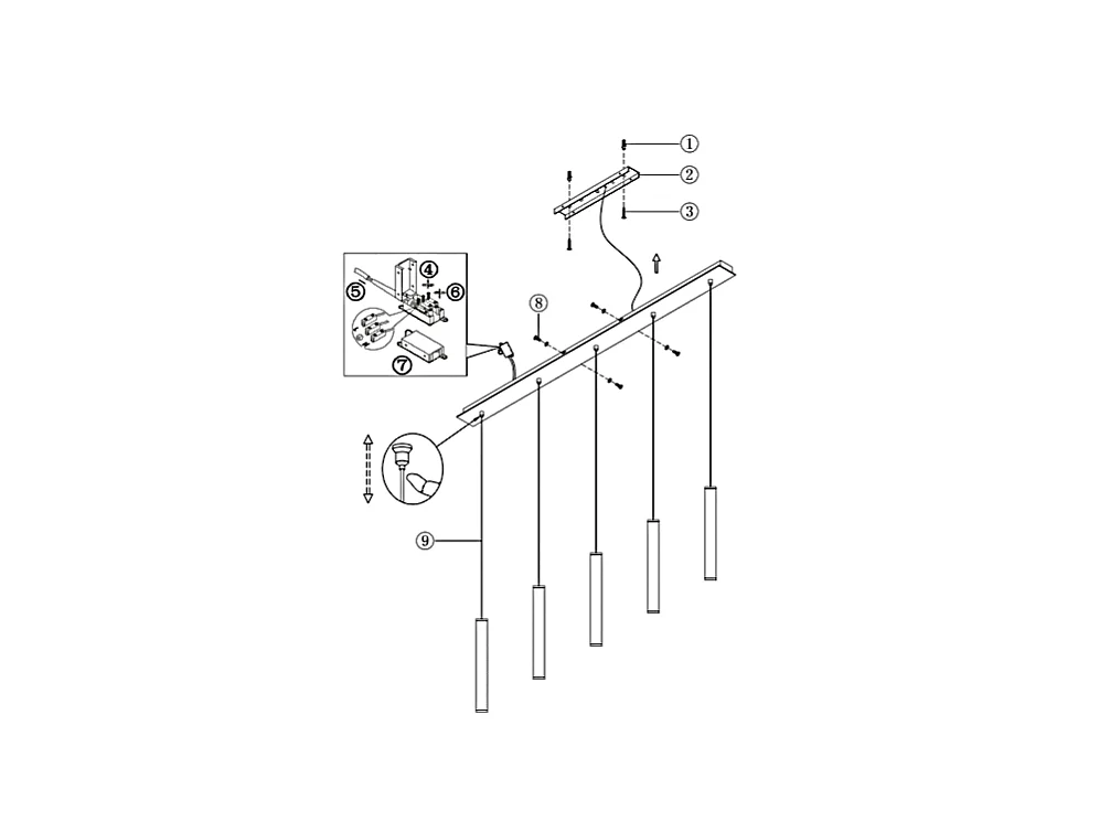 Suspension Fabas Luce Prado 5 lumières - LED 33W à intensité variable - Design linéaire en laiton