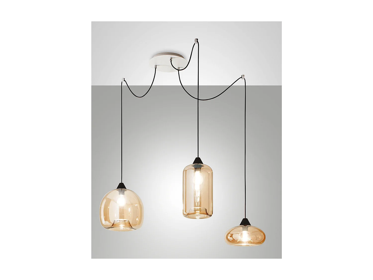 Fiona LED-hangende kroonluchter in metaal en amberkleurig geblazen glas 3496-47-125 Fabas Luce
