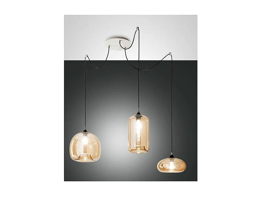 Fiona LED-hangende kroonluchter in metaal en amberkleurig geblazen glas 3496-47-125 Fabas Luce