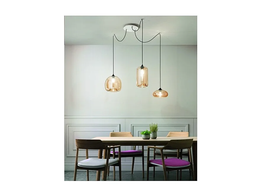 Fiona LED-hangende kroonluchter in metaal en amberkleurig geblazen glas 3496-47-125 Fabas Luce