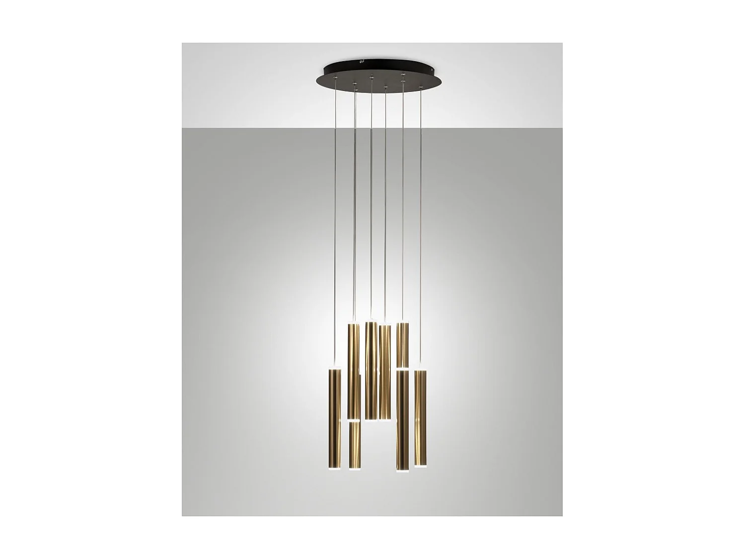 Suspension circulaire Fabas Luce Prado à 8 lumières - LED 52W à intensité variable - Rosace ronde en laiton