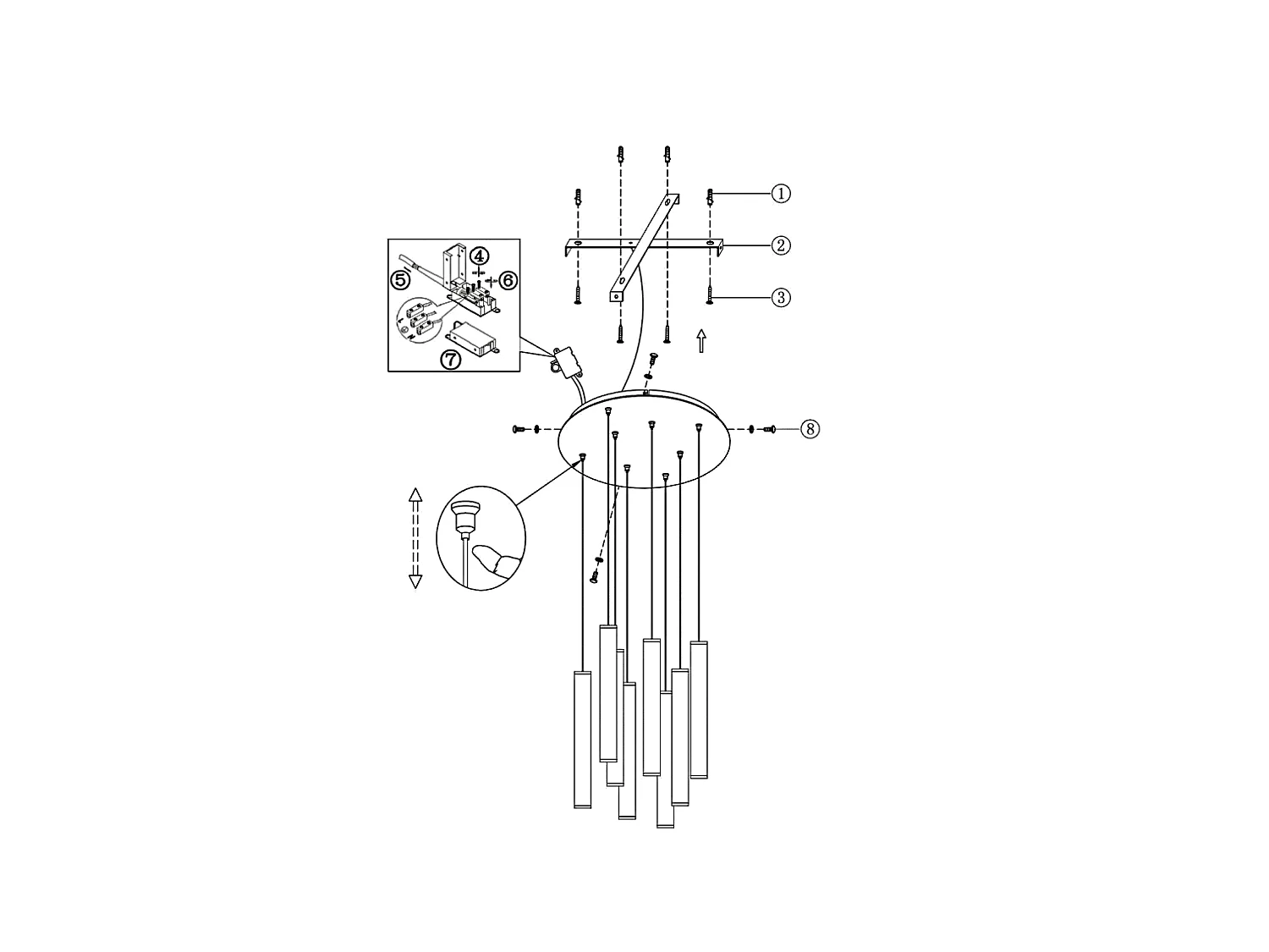 Suspension circulaire Fabas Luce Prado à 8 lumières - LED 52W à intensité variable - Rosace ronde en laiton