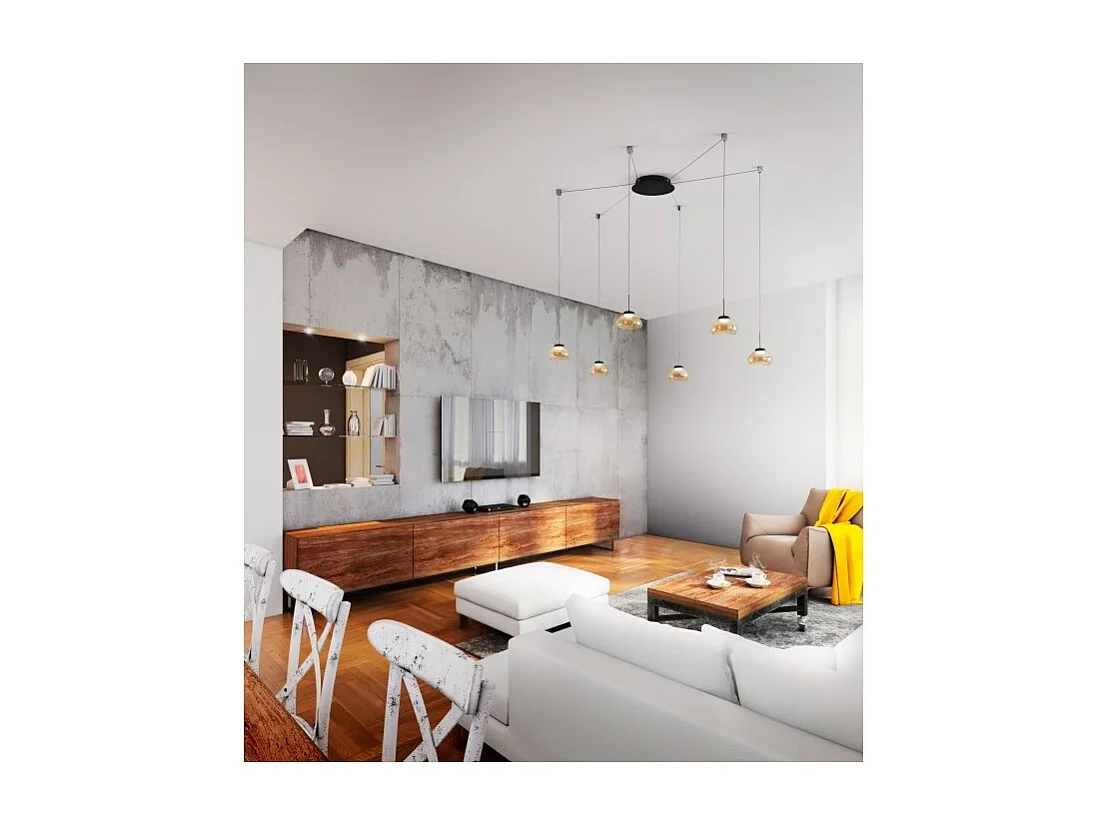 Arabella LED-hangende kroonluchter in metaal en geblazen glas amber 3547-46-125 Fabas Luce
