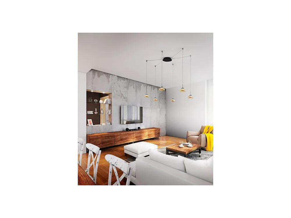 Arabella LED pendant lamp in metal and amber blown glass 3547-46-125 Fabas Luce