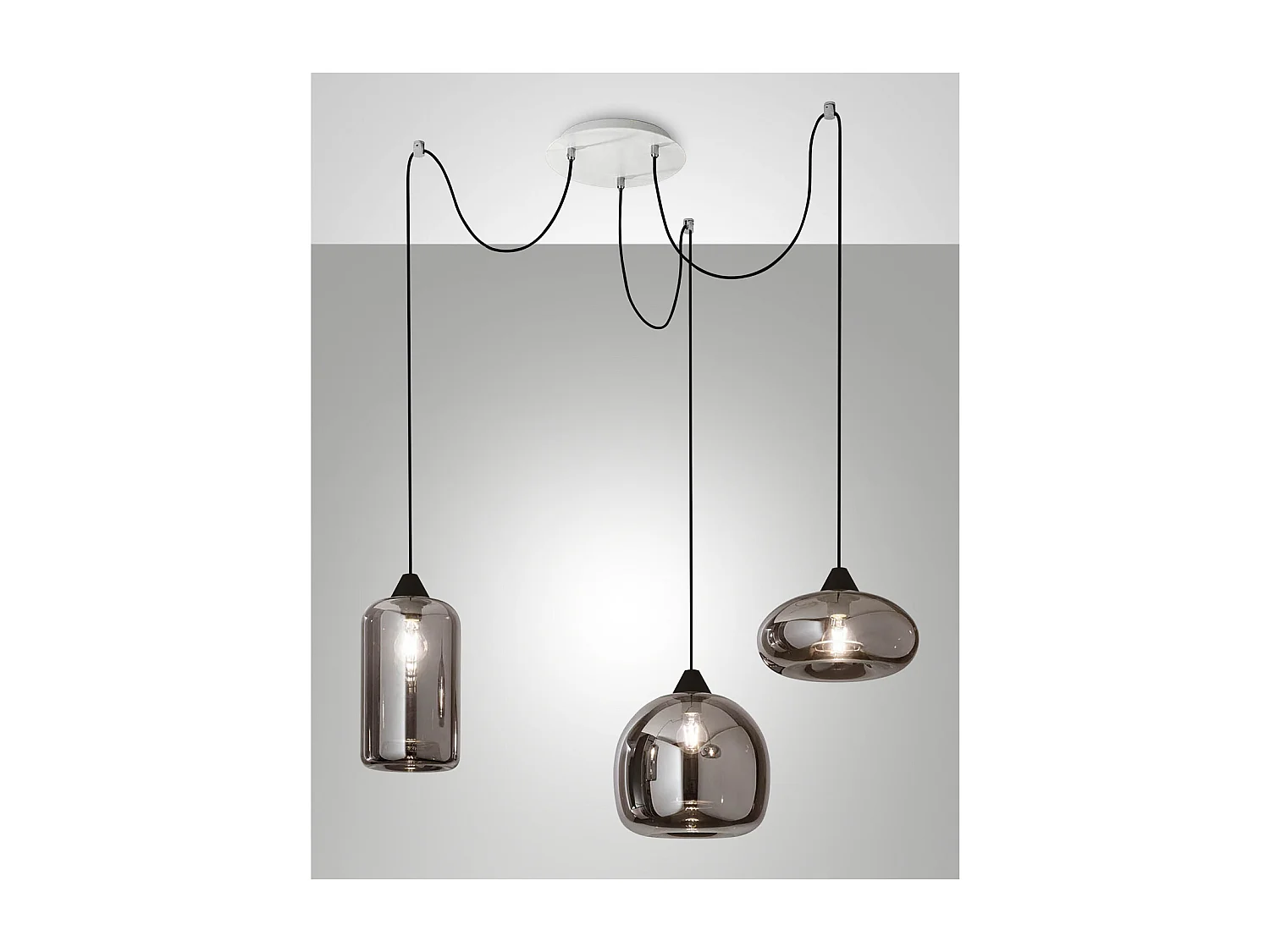 Fiona LED hangkroonluchter in metaal en gerookt geblazen glas 3496-47-126 Fabas Luce