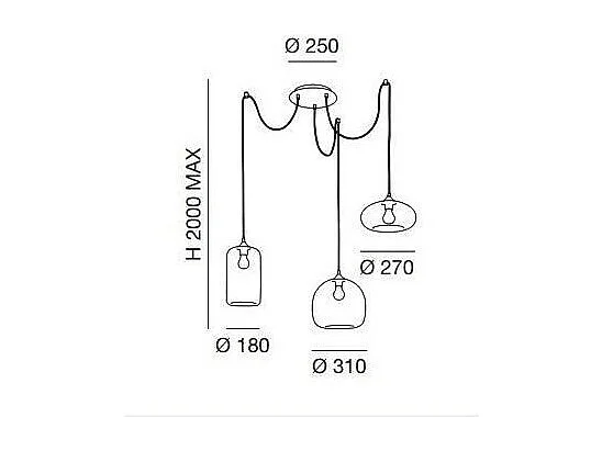 Fiona LED hangkroonluchter in metaal en gerookt geblazen glas 3496-47-126 Fabas Luce