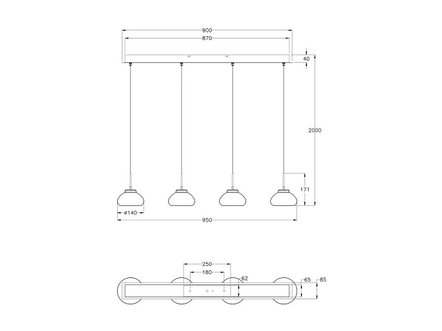 Arabella - Lámpara colgante Fabas Luce de 4 luces - LED 32W - Diseño moderno ahumado