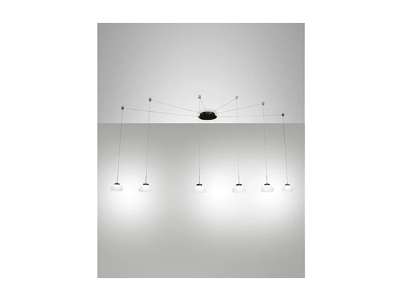 Arabella LED-pendelkroonluchter in metaal en wit geblazen glas 3547-46-102 Fabas Luce