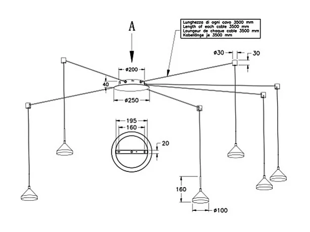 Lámpara colgante LED Isabella 48W 3000K regulable Ø350 cm Aluminio satinado - Lámpara de araña de metal de forma variable