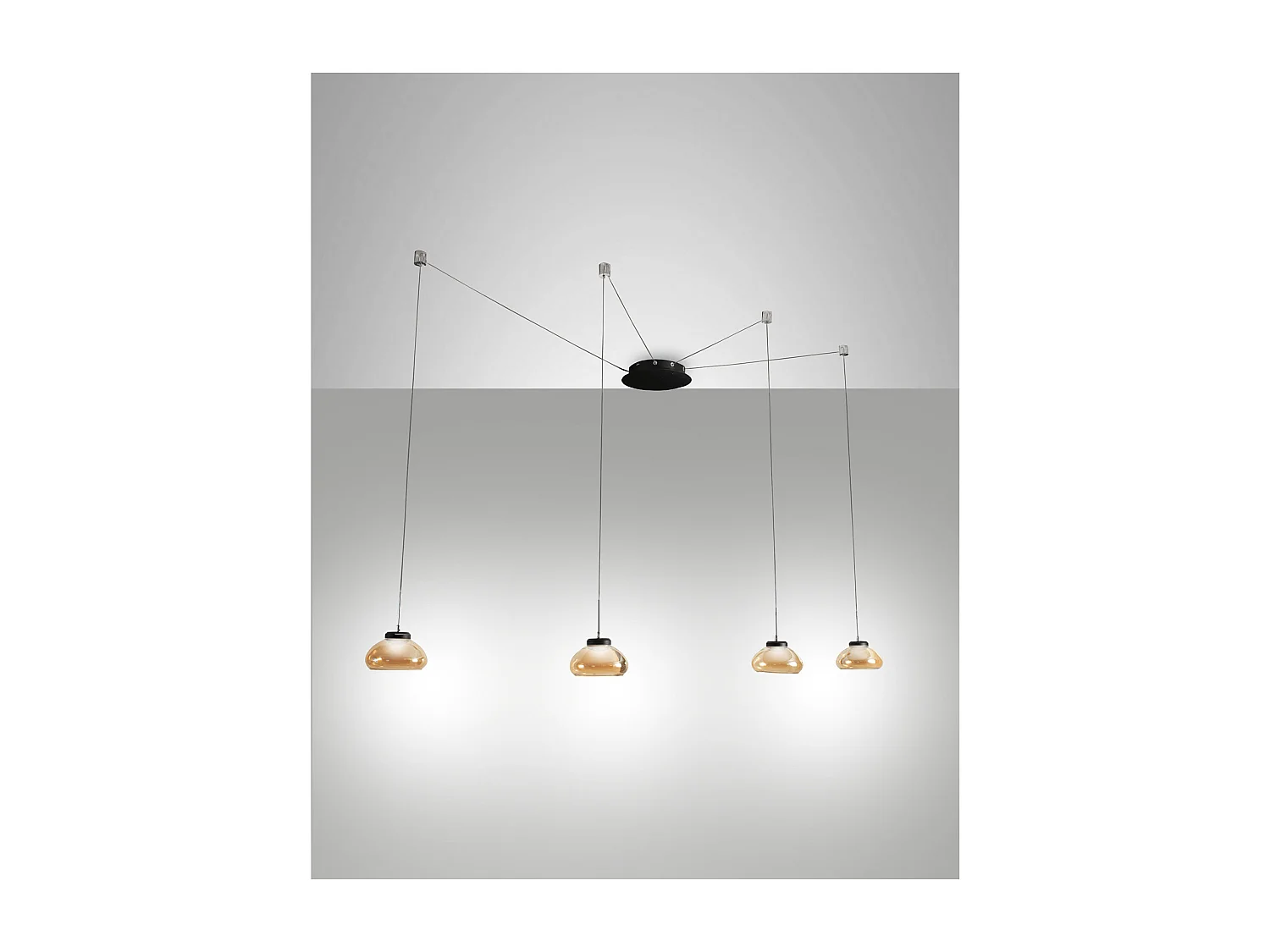 Arabella LED-hangende kroonluchter in metaal en amberkleurig geblazen glas 3547-49-125 Fabas Luce