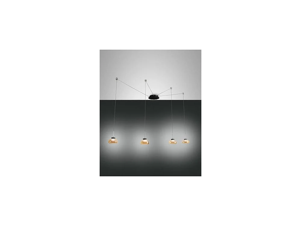 Arabella LED pendant lamp in metal and amber blown glass 3547-49-125 Fabas Luce