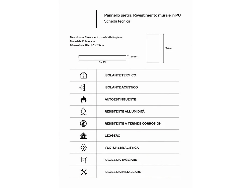 Dekorative 3D-Wandpaneele in Steinoptik, 12-teilig, 8,6 m², PU-Wandbelag, 120 x 60 x 2,5 cm, Steingrau