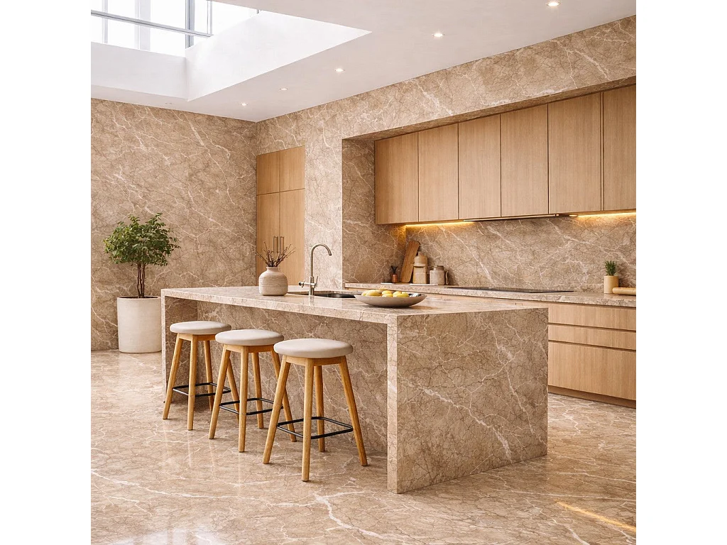 Pannello decorativo effetto marmo gres porcellanato set 6 pz 4,3 mt2 rivestimento murale PVC in UV 120 x 60 Marmo Beige