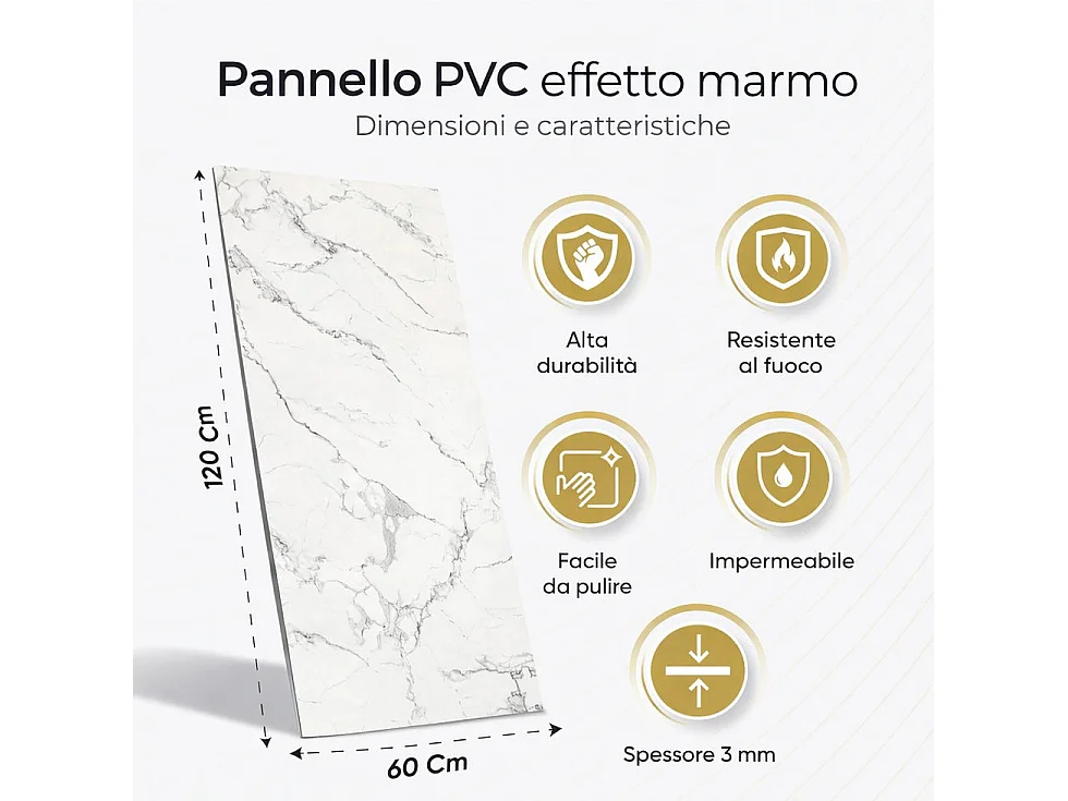 Pannello decorativo effetto marmo gres porcellanato set 6 pz 4,3 mt2 rivestimento murale PVC in UV 120 x 60 Marmo Beige