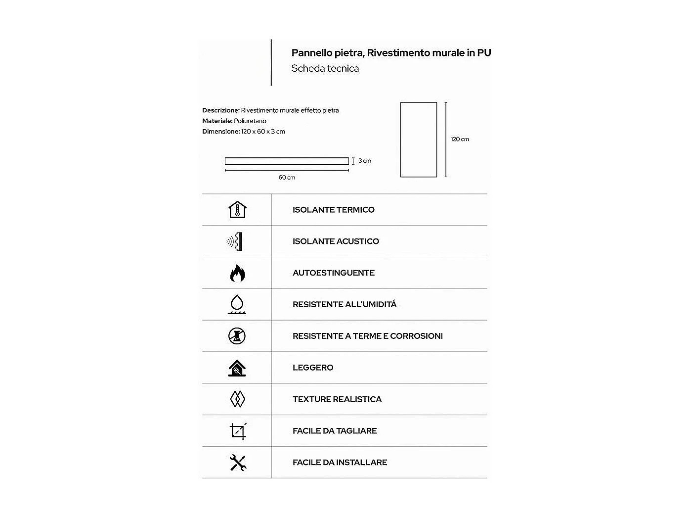 Zestaw dekoracyjnych paneli 3D z efektem kamienia, 10 szt., 7,2 m2, okładzina ścienna PU, 120 x 60 x 3, Volcano Grey