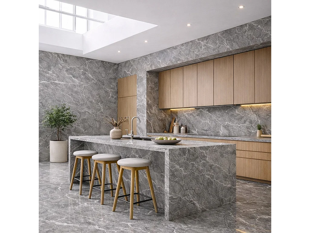 Pannello decorativo effetto marmo gres porcellanato set 6 pz 4,3 mt2 rivestimento murale PVC in UV 120 x 60 Marmo Grigio