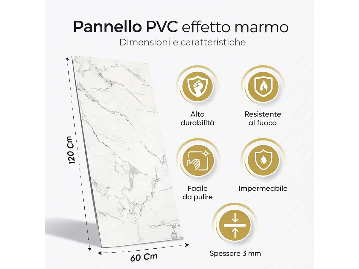 Panneau décoratif en grès cérame effet marbre, lot de 6 pièces, revêtement mural PVC 4,3 m², finition UV, 120 x 60 cm, marbre gris
