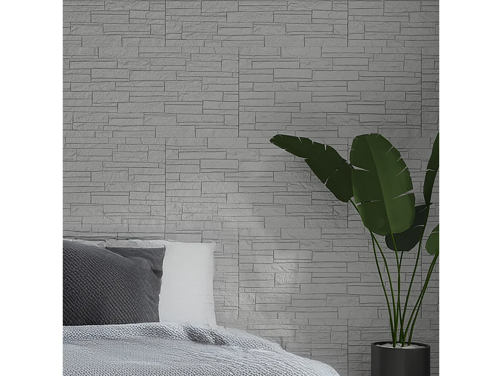 Ensemble de 12 panneaux décoratifs effet brique et pierre 3D, revêtement mural PU 8,6 m² (120x60x2,5 cm), quartzite blanc