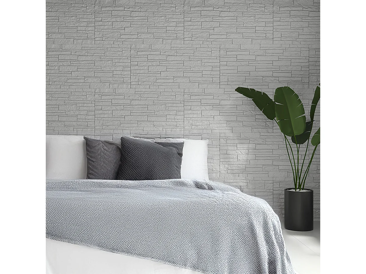 Ensemble de 12 panneaux décoratifs effet brique et pierre 3D, revêtement mural PU 8,6 m² (120 x 60 x 2,5 cm), quartzite blanc