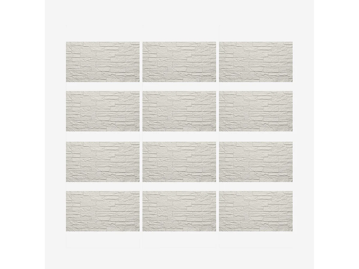 Ensemble de 12 panneaux décoratifs effet brique et pierre 3D, revêtement mural PU 8,6 m² (120 x 60 x 2,5 cm), quartzite blanc