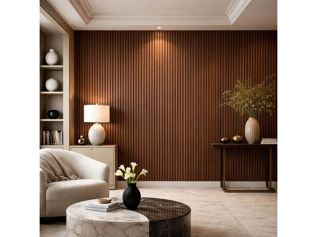 Painel decorativo em PVC com efeito de ripas de madeira, conjunto de 10 peças, 120x30 cm, revestimento de parede em nogueira
